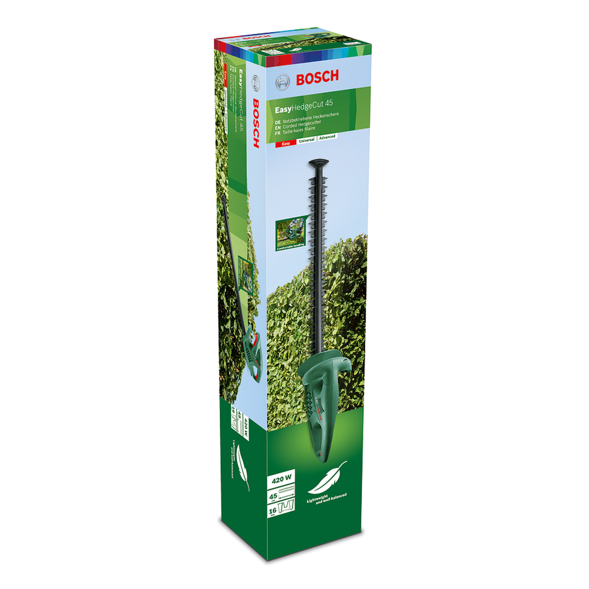 Bosch Garden Hedgecutter EasyHedgeCut 45 (420W, 45cm blade, 16mm tooth opening, 2.6kg, 3,400spm)