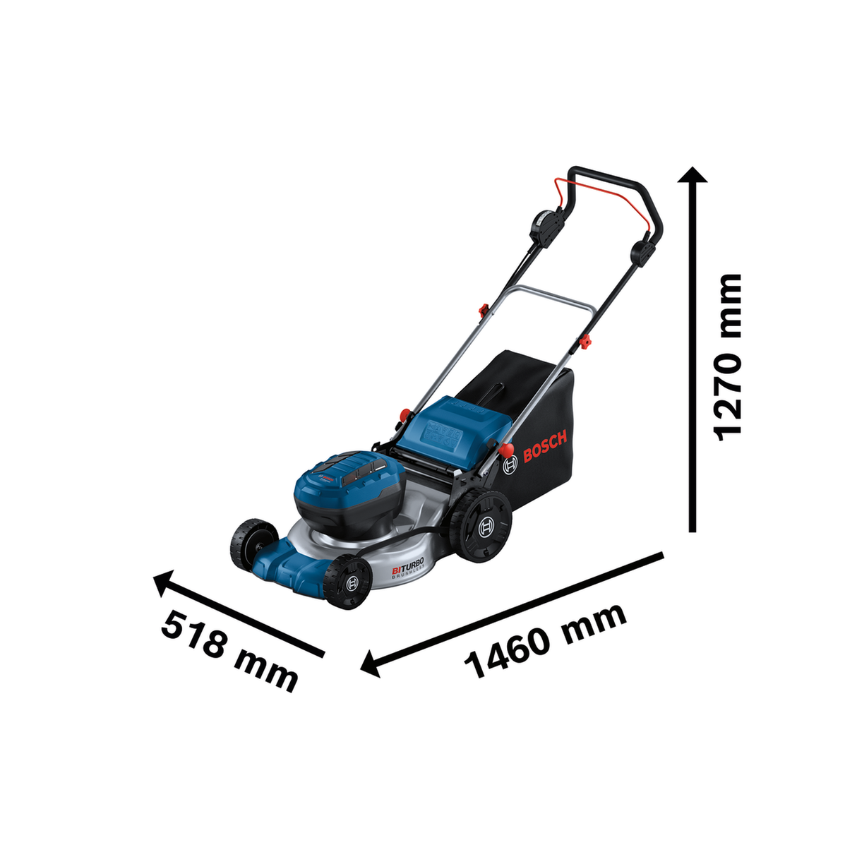Bosch Professional Cordless Lawn Mower GRA 18V2-46 (36V, 46cm cutting, 60L bag, 6-level adj., brushless, 2x18V batt. req)
