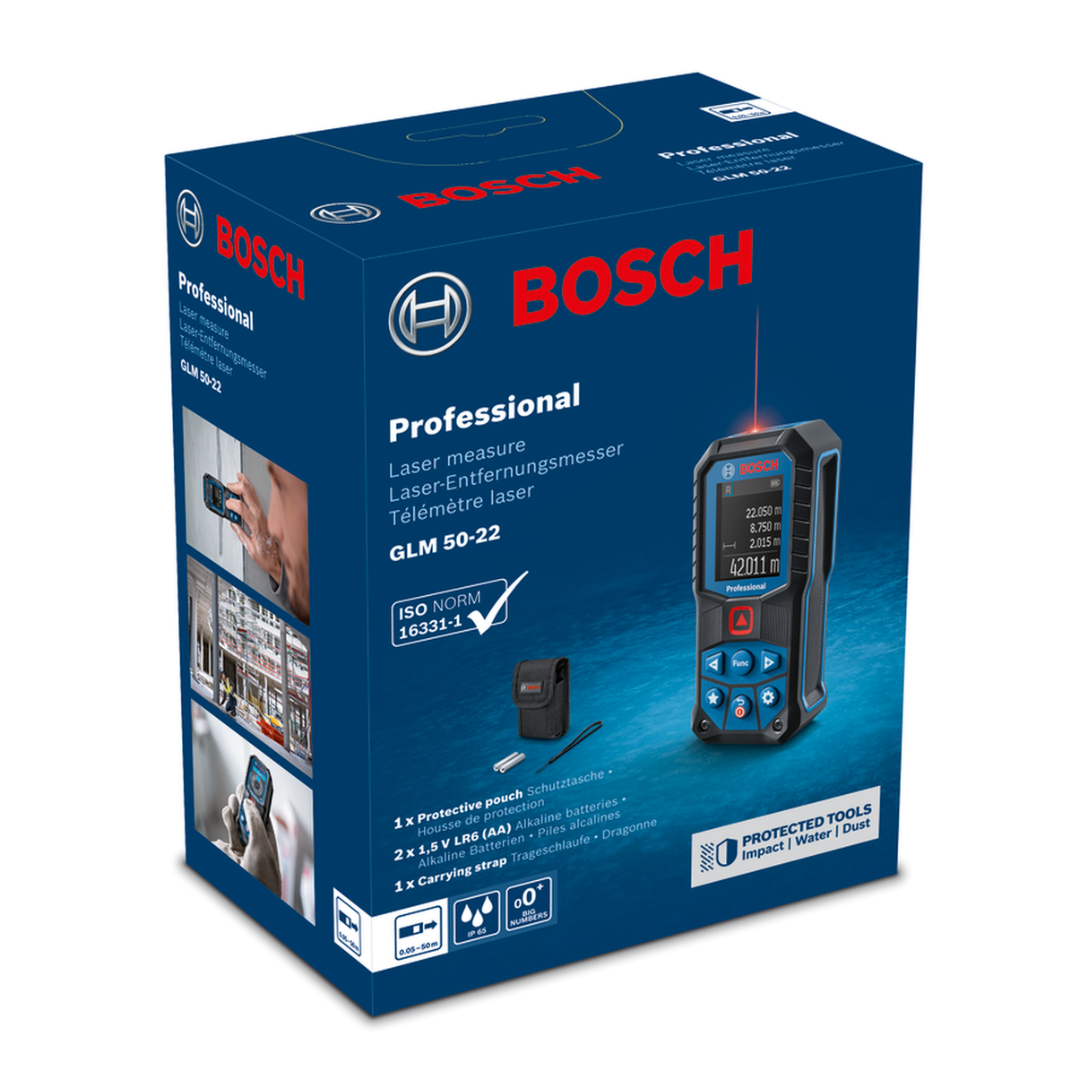 Bosch Professional Laser Measure GLM 50-22 (Up to 50m range, Robust IP65 design, Color display, Easy to use)