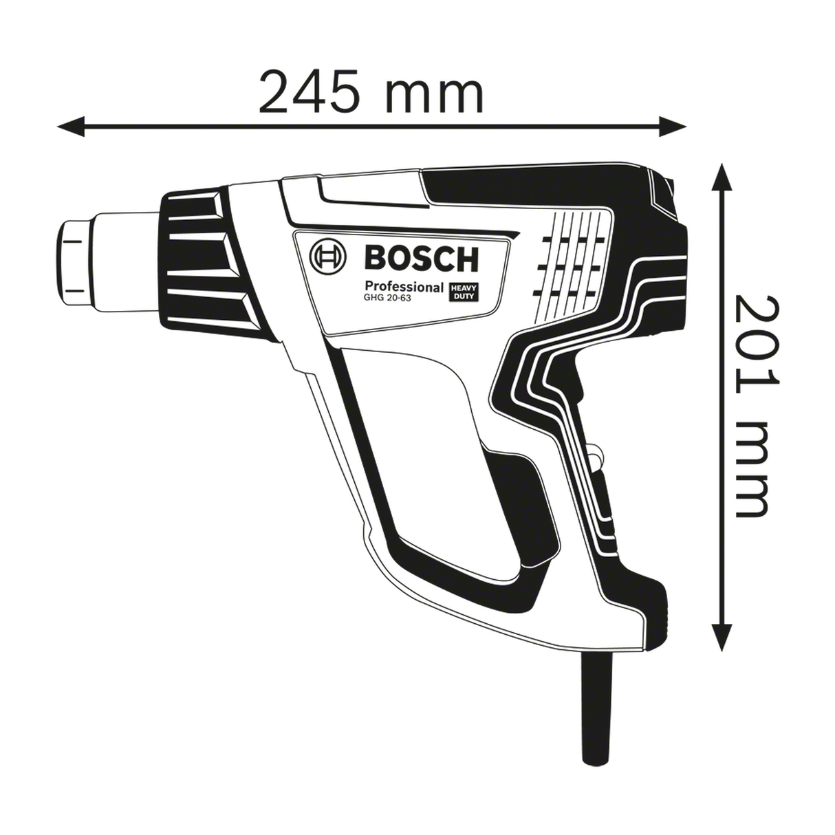 Bosch Professional Heat Gun GHG 20-63 (2000W motor, Adjustable temperature and airflow, For versatile applications)