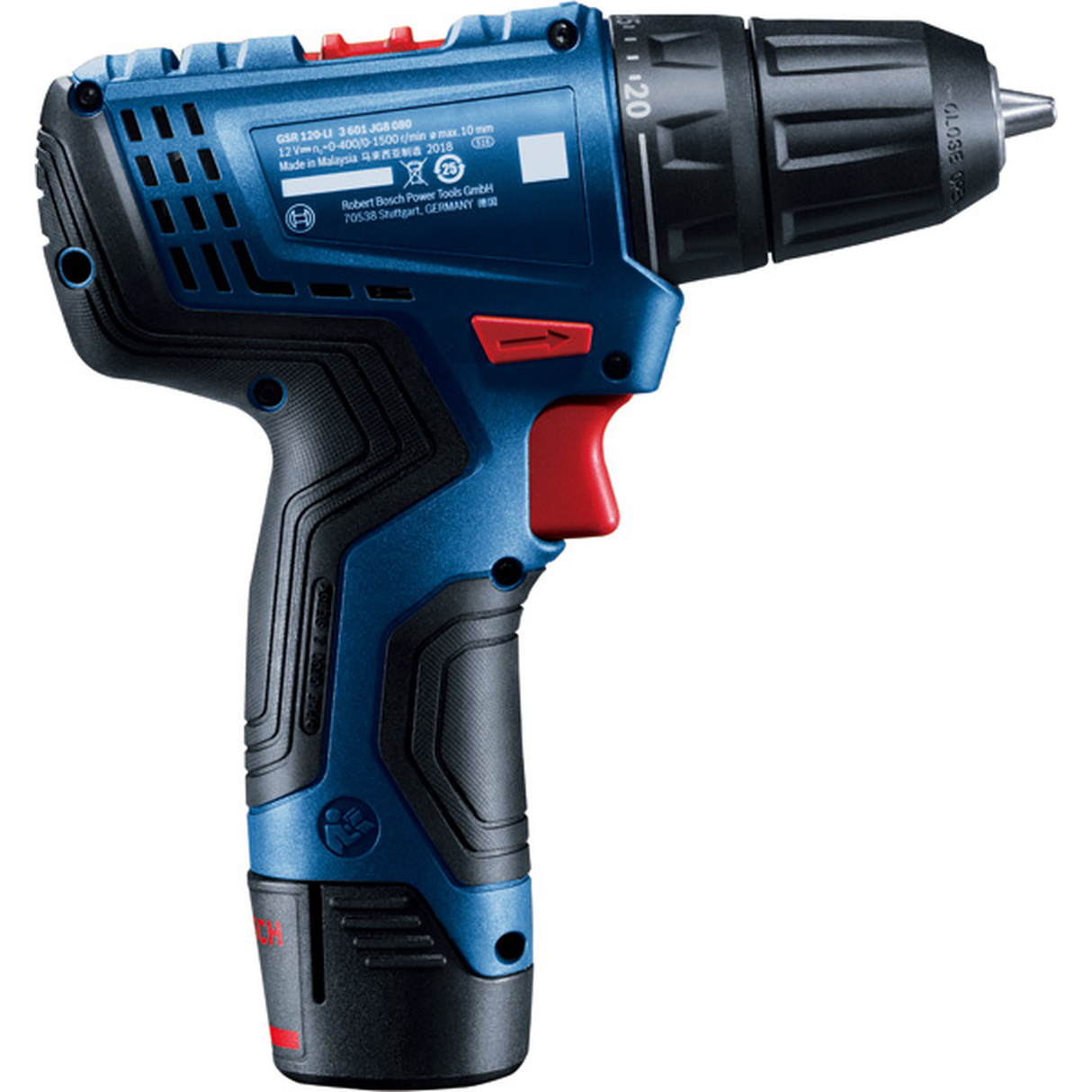 Bosch Professional 12V System Cordless Drill/Driver GSR 120-LI (30Nm torque, incl. 2x 2.0Ah batteries, Charger GAL1210CV, Carry case)