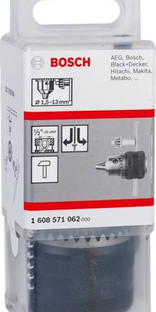 Bosch 1 608 571 062 Keyed Chuck with Replacement Keys CSB BF13 R/L 1/2" (a replacement keyed chuck for specific Bosch CSB models with a 1/2" thread, includes key).