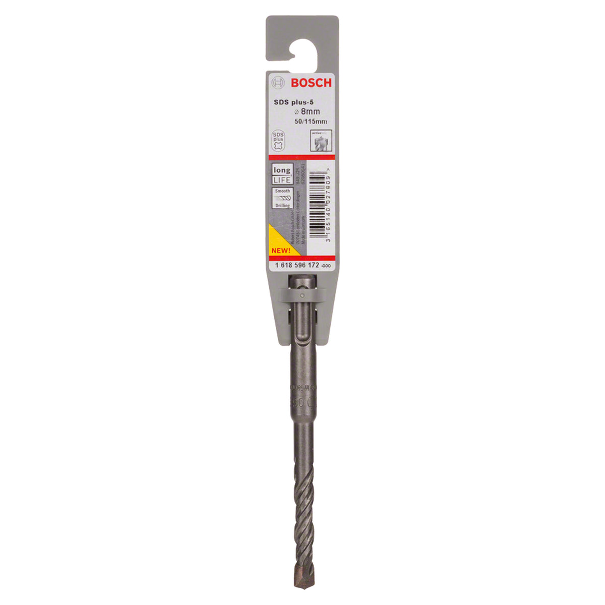 Bosch SDS Plus-5 Drill Bit 8x50x100mm (for efficient drilling in concrete and masonry, robust carbide tip for extended life, optimized flute design for efficient dust removal and faster drilling), compatible with SDS Plus hammer drills.