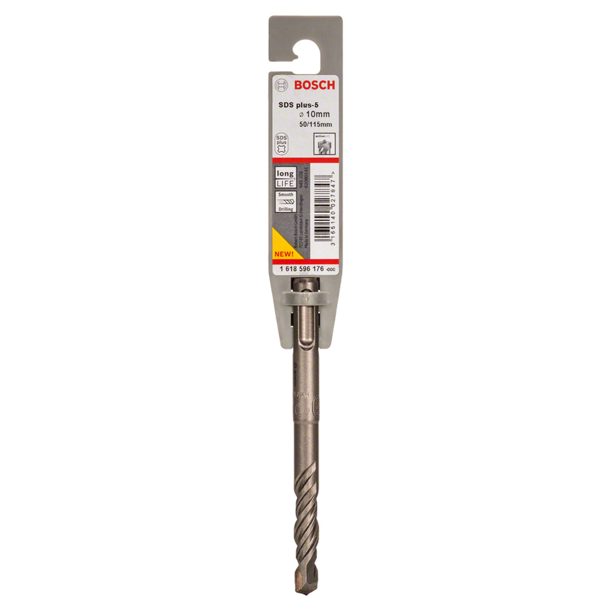 Bosch SDS Plus-5 Drill Bit 10x50x115mm (for efficient drilling in concrete and masonry, robust carbide tip for extended life, optimized flute design for efficient dust removal and faster drilling), compatible with SDS Plus hammer drills.