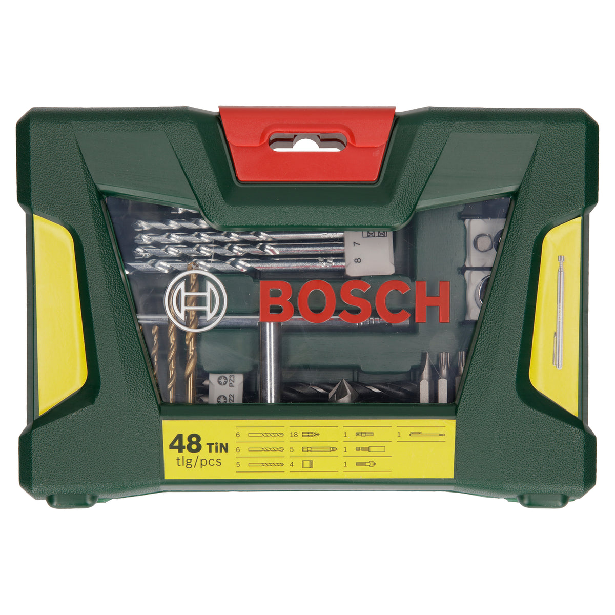 Bosch V-Line Box 48pcs (versatile set of screwdriver bits, drill bits for wood, metal, and masonry, and nutsetters, organized in a robust V-Line case for easy access and storage).