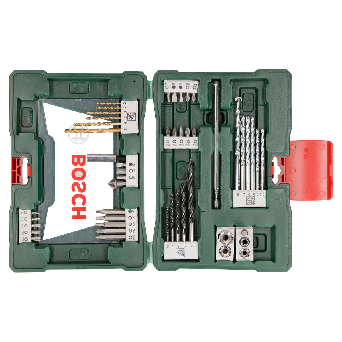Bosch V-Line Box 48pcs (versatile set of screwdriver bits, drill bits for wood, metal, and masonry, and nutsetters, organized in a robust V-Line case for easy access and storage).