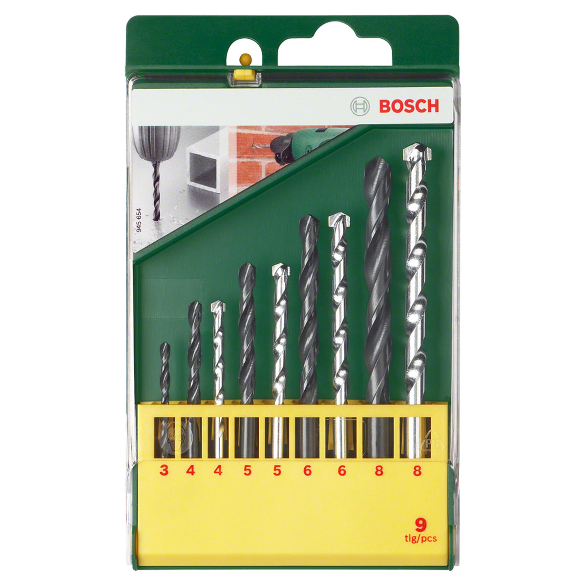Bosch Universal Drill Bit Metal/Masonry Set 9pc (durable drill bits for versatile drilling in metal, masonry, wood, and plastic, with robust carbide tips for long life), includes drill bits (3/4/5/5.5/6/6.5/7/8/10 mm) in a robust plastic case.