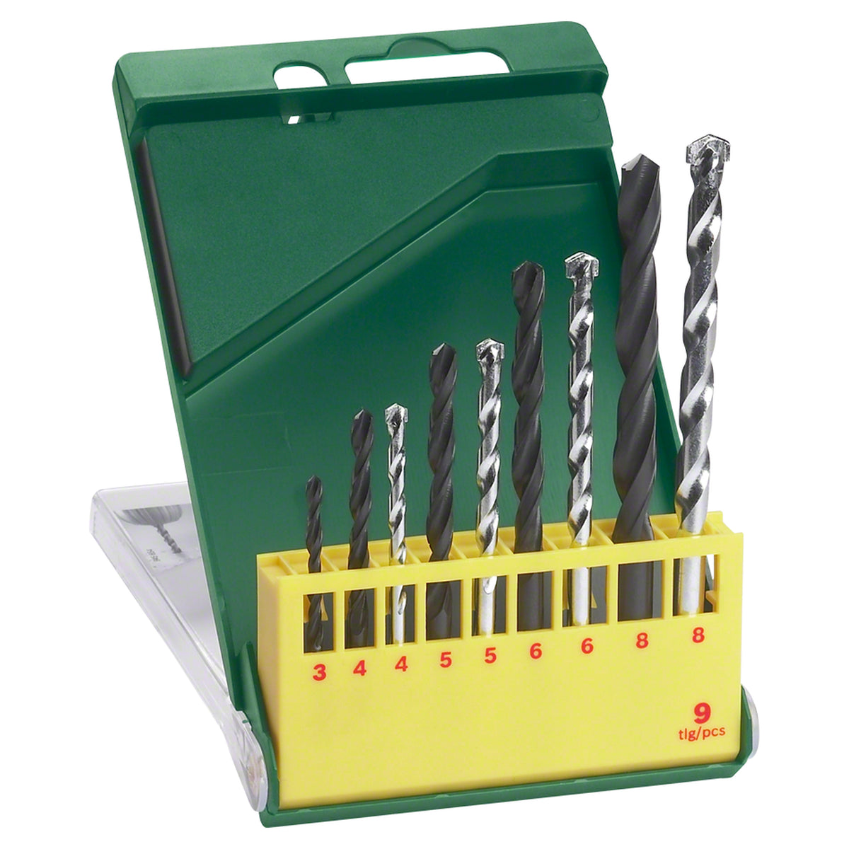 Bosch Universal Drill Bit Metal/Masonry Set 9pc (durable drill bits for versatile drilling in metal, masonry, wood, and plastic, with robust carbide tips for long life), includes drill bits (3/4/5/5.5/6/6.5/7/8/10 mm) in a robust plastic case.
