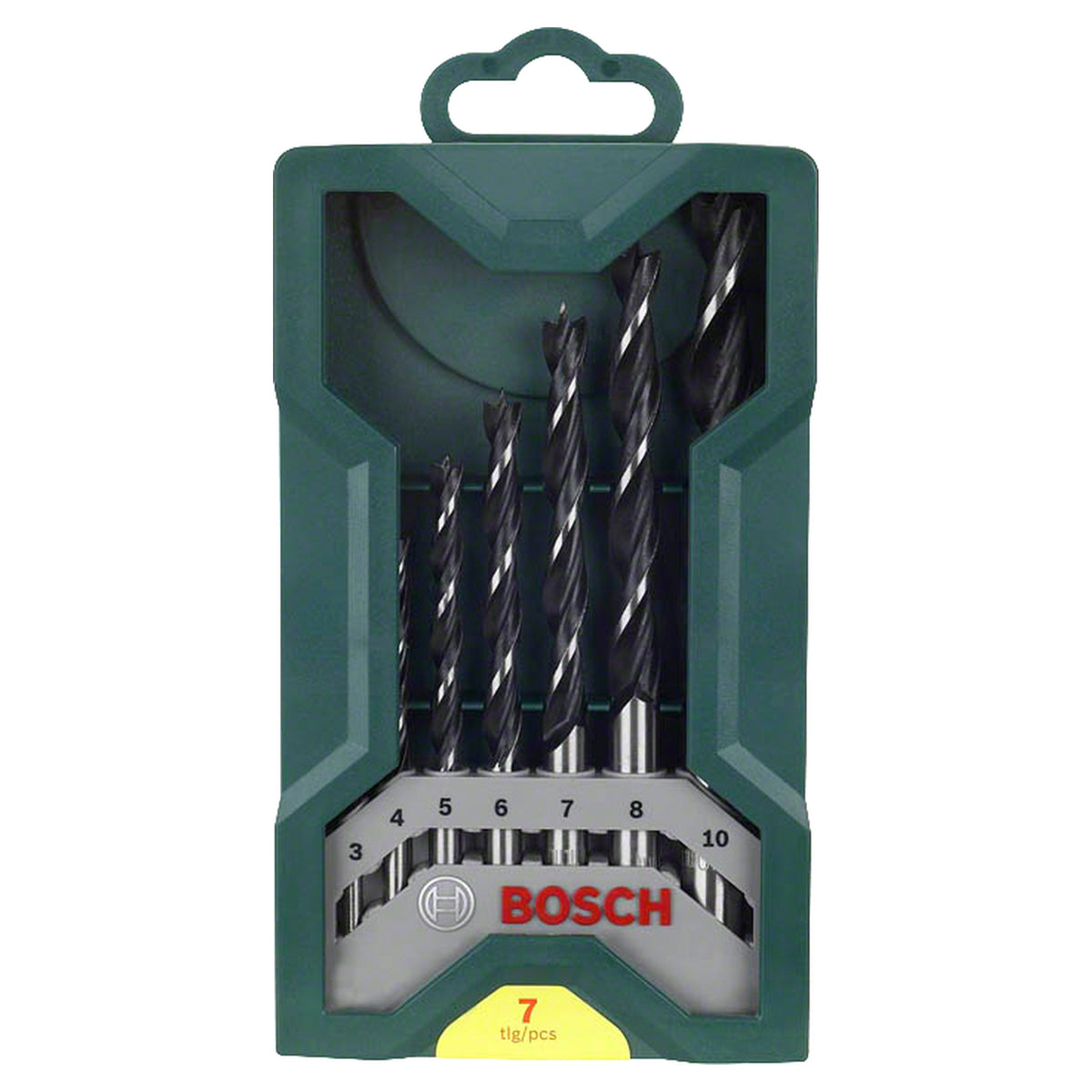 Bosch X-Line Wood Drill Bit Set 7pc (high-quality wood drill bits, precise drilling with centring tip, 3-point tip for clean holes, suitable for soft and hard wood), includes 7 drill bits (3/4/5/6/7/8/10 mm) in a robust plastic case.