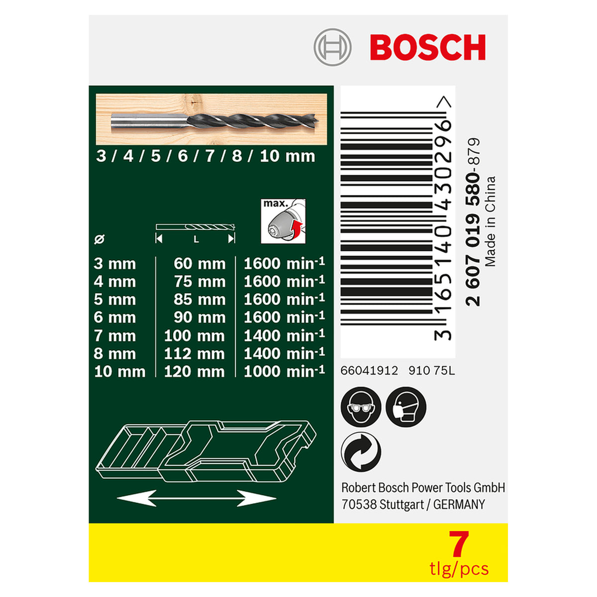 Bosch X-Line Wood Drill Bit Set 7pc (high-quality wood drill bits, precise drilling with centring tip, 3-point tip for clean holes, suitable for soft and hard wood), includes 7 drill bits (3/4/5/6/7/8/10 mm) in a robust plastic case.