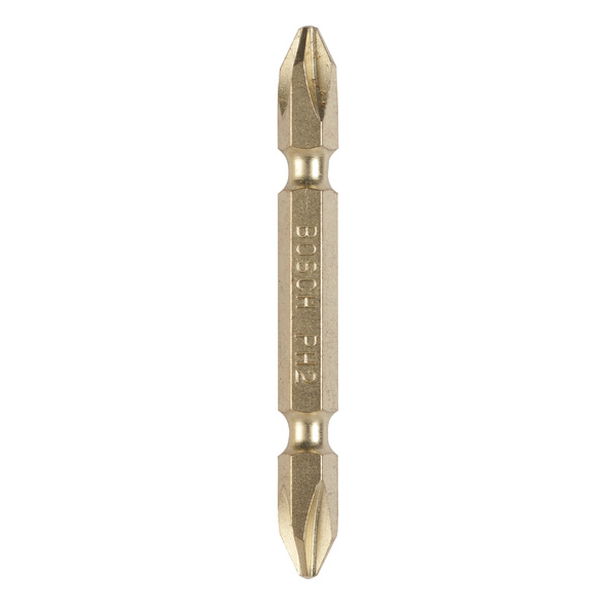 Bosch Screwdriver Double Ended Bit Set Standard for Universal Gold PH2/PH2 65mm 10pcs (bulk pack of double-ended PH2 bits with a gold finish for easy identification and corrosion resistance), compatible with screwdrivers and drills.