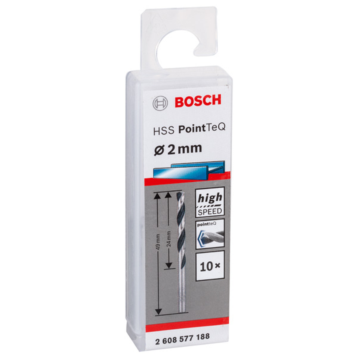 Bosch HSS PointTeQ Metal Twist Drill Bit (2x24x49mm, 10-piece pack, For fast metal drilling)