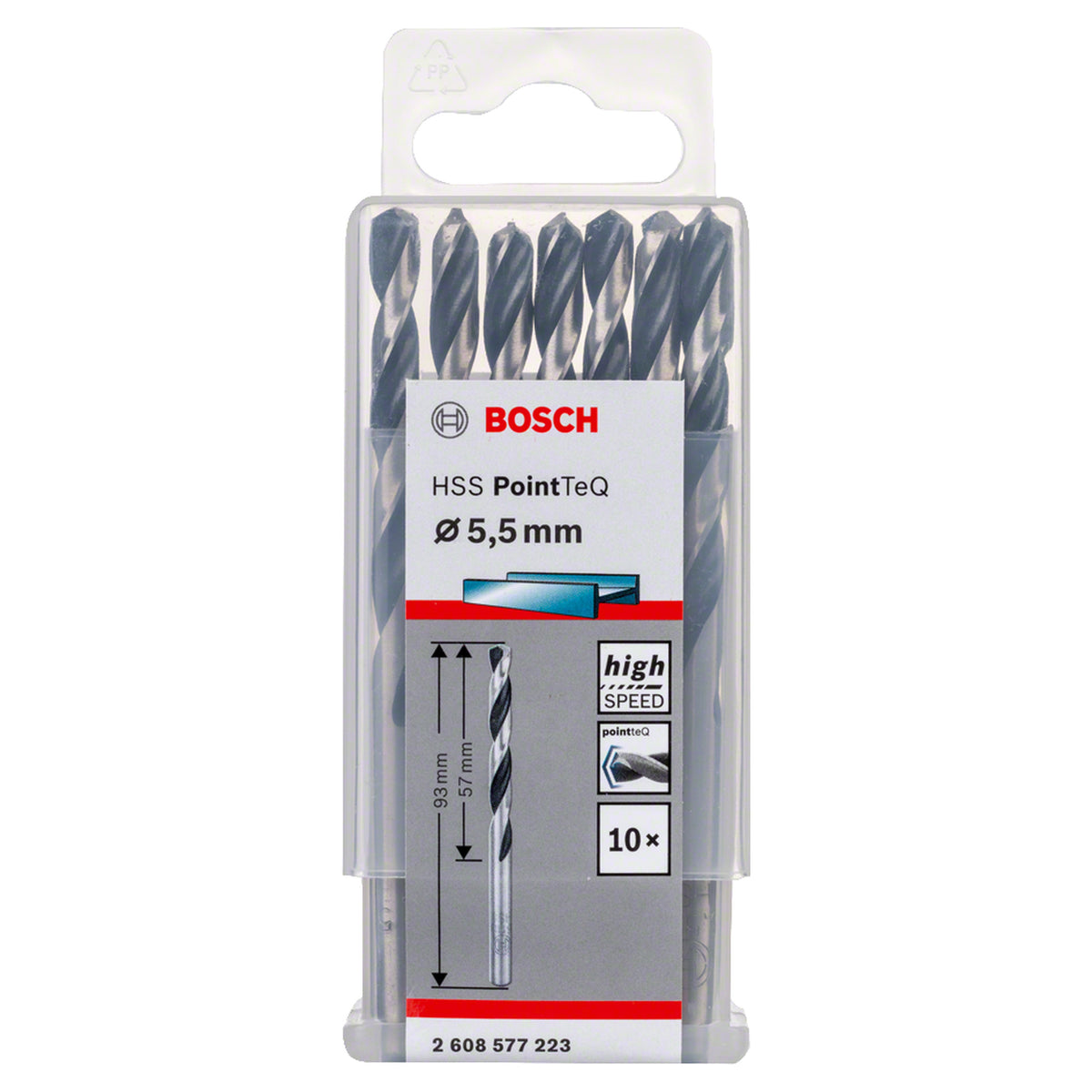 Bosch HSS PointTeQ Metal Twist Drill Bit (5.5x57x93mm, 10-piece pack, For fast metal drilling)