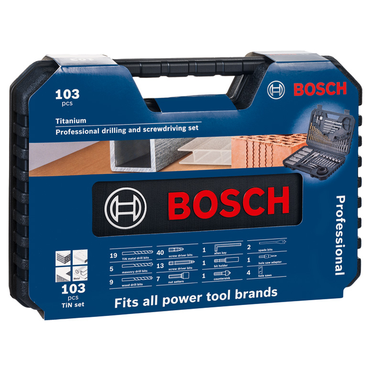 Bosch 103pc Accessory Set (a comprehensive set of drill bits, screwdriver bits, and other essential accessories for a wide range of drilling and screwdriving tasks in various materials).
