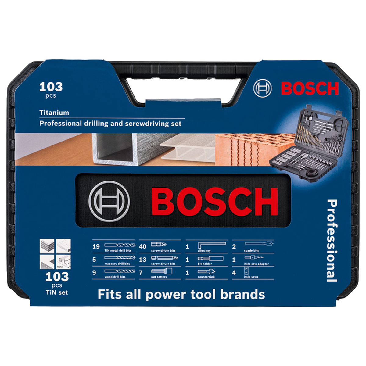 Bosch 103pc Accessory Set (a comprehensive set of drill bits, screwdriver bits, and other essential accessories for a wide range of drilling and screwdriving tasks in various materials).
