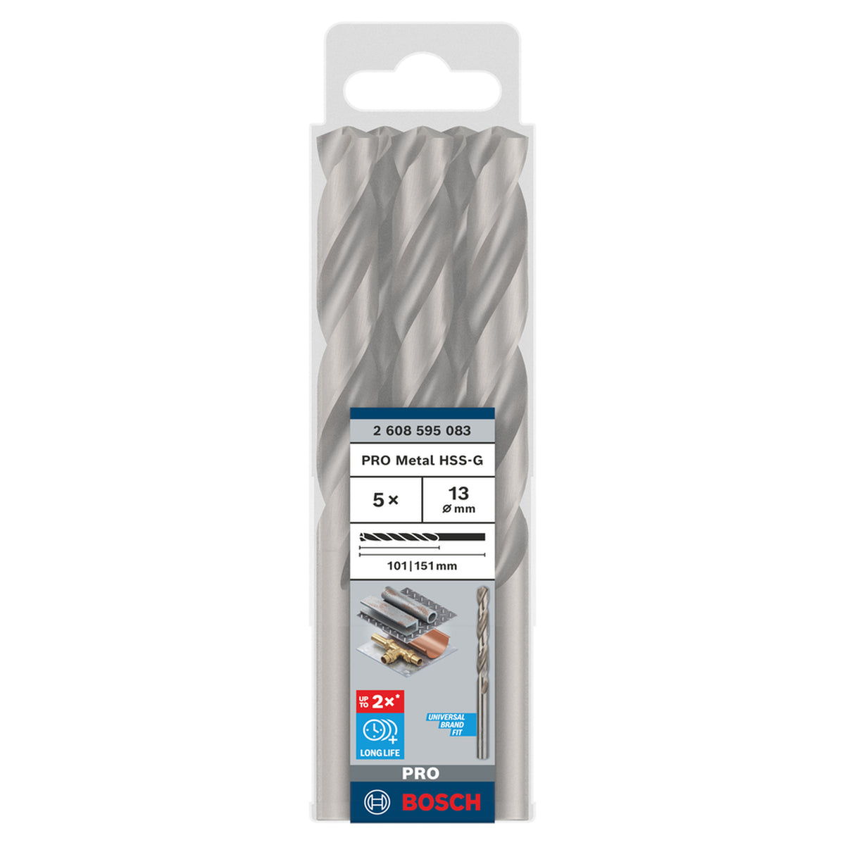 Bosch HSS-G Metal Drill Bit (13x101x151mm, 5-piece pack, For drilling in metal)