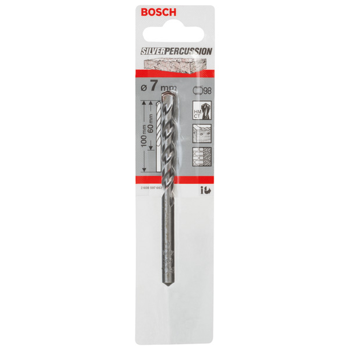 Bosch CYL-3 Carbide-Tipped Drill Bit 7x60x100mm (for fast and precise drilling in concrete and masonry, robust carbide tip for longer life), compatible with rotary and impact drills.