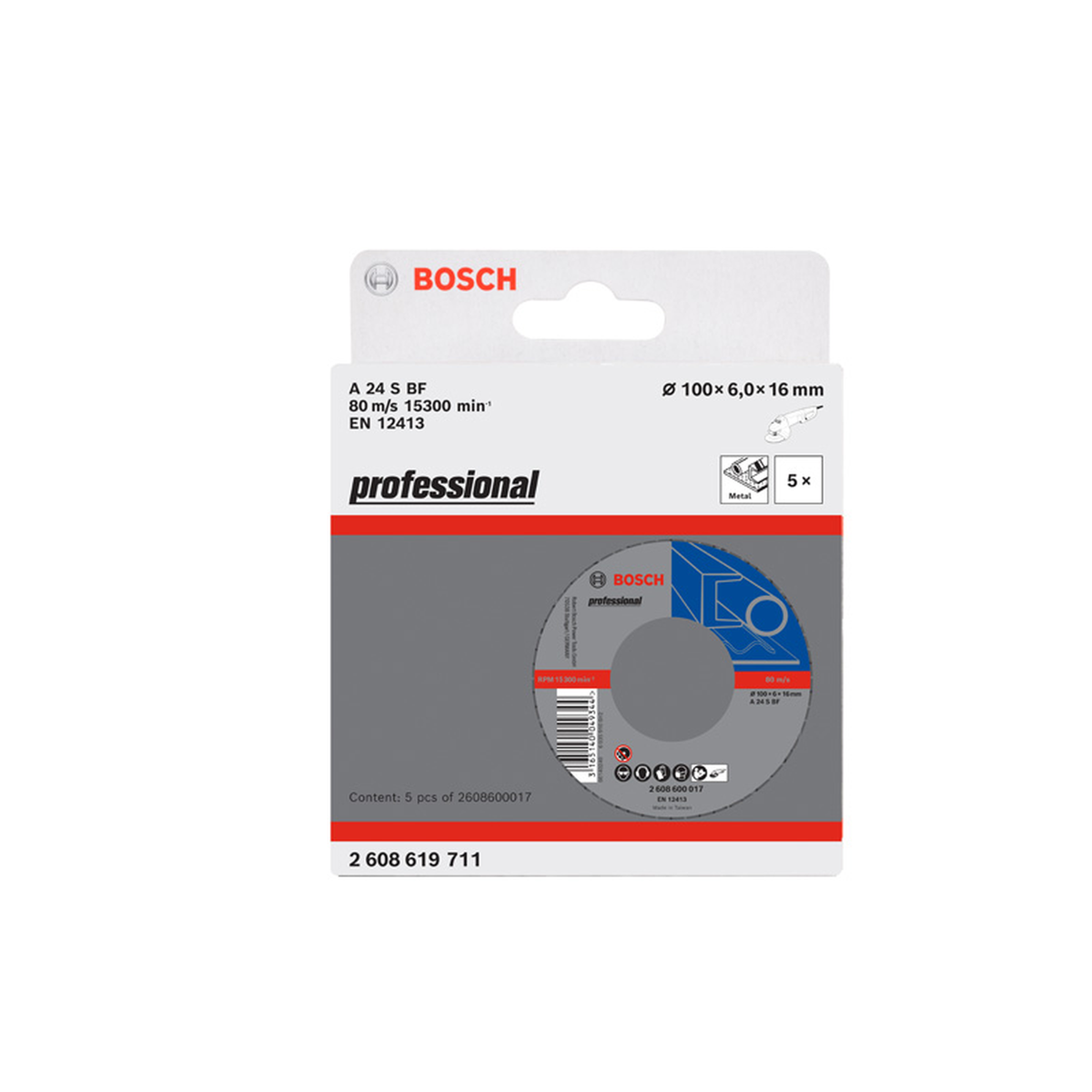 Bosch Grinding Disc for Metal (Depressed Center, 100x6x16mm, For general metal grinding)