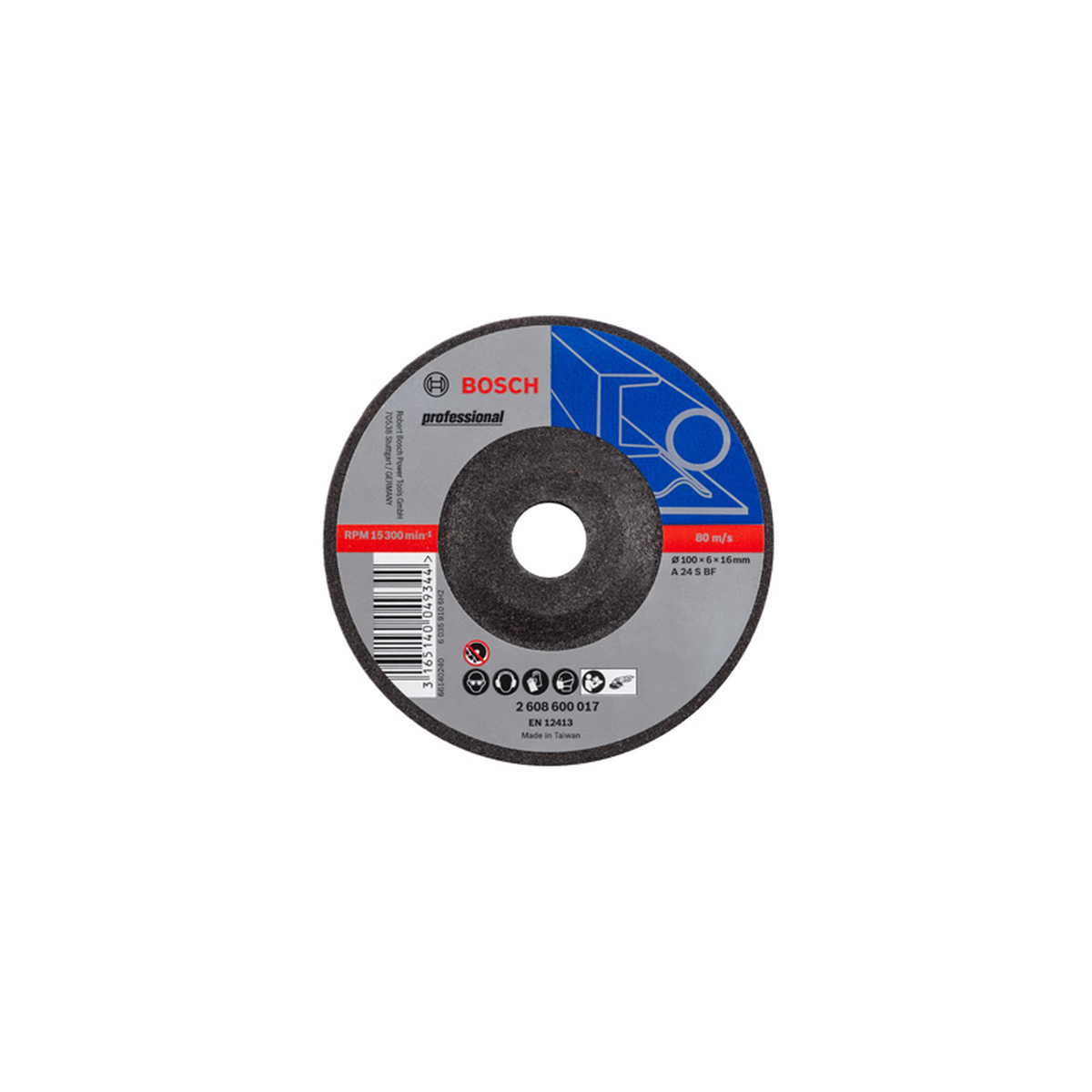 Bosch Grinding Disc for Metal (Depressed Center, 100x6x16mm, For general metal grinding)