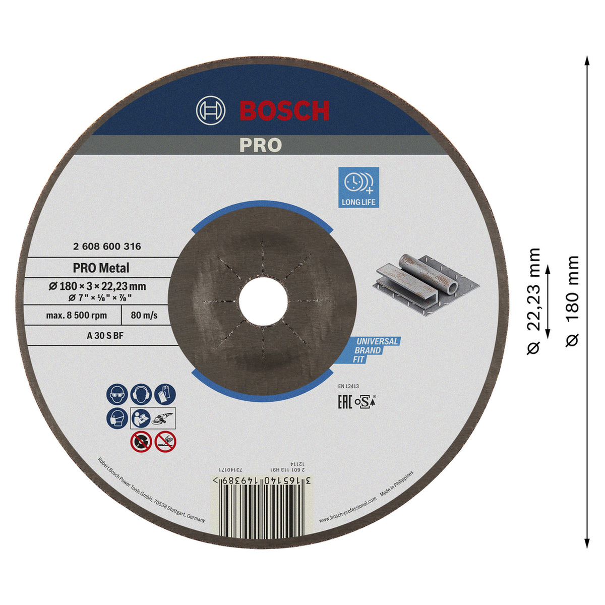 Cutting Disc Expert for Metal with Depressed Centre 180x3x22.23mm