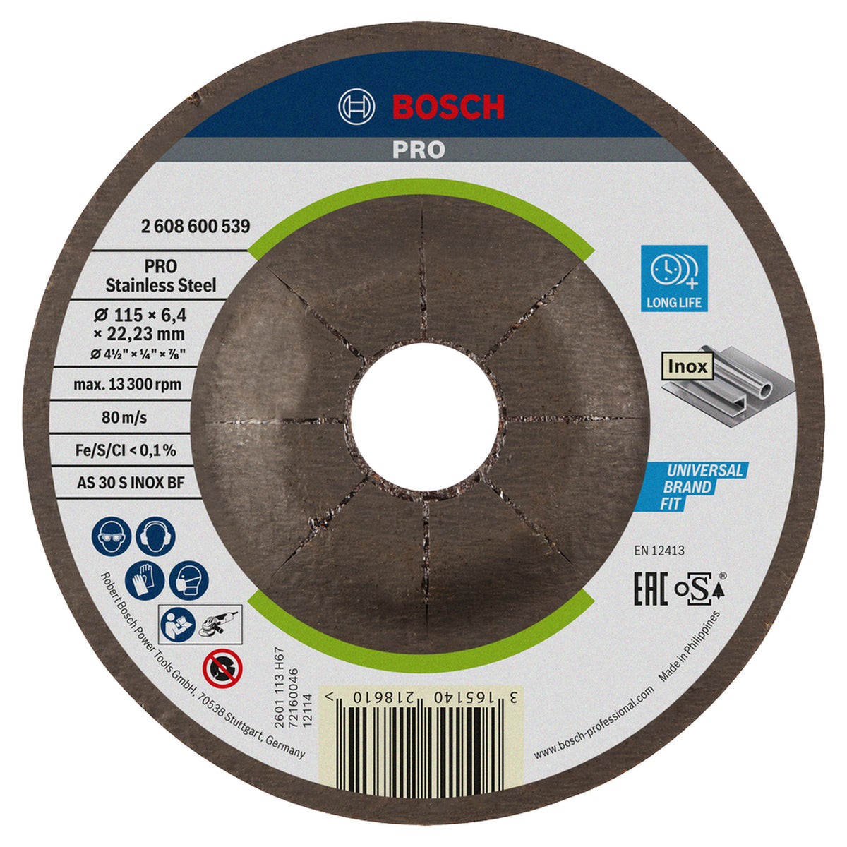 Bosch Grinding Disc Expert for Inox (115x6x22.2mm, For high-performance stainless steel grinding)