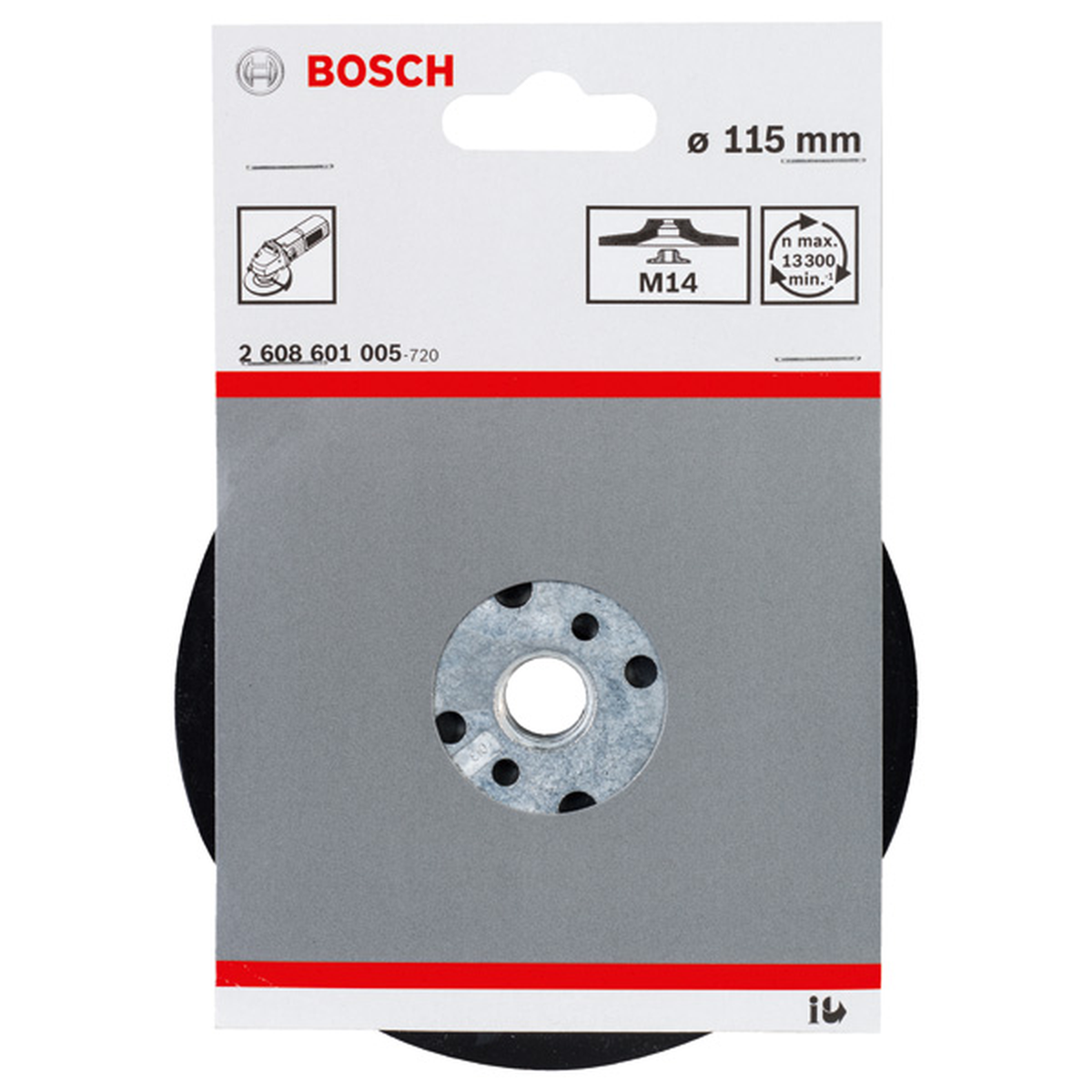 Bosch Backing Pad 115mm, 1x (a single backing pad for attaching sanding discs, optimized for efficient sanding and consistent results), compatible with angle grinders.