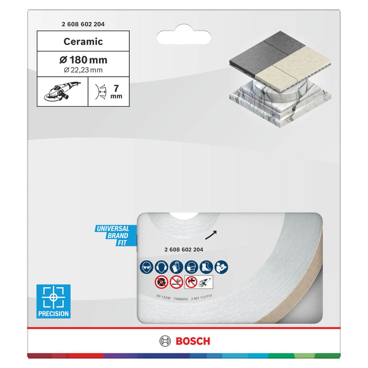 Bosch Diamond Cutting Disc Standard for Ceramic (180x22.23x1.6x7mm, For clean cuts in tiles/ceramic)