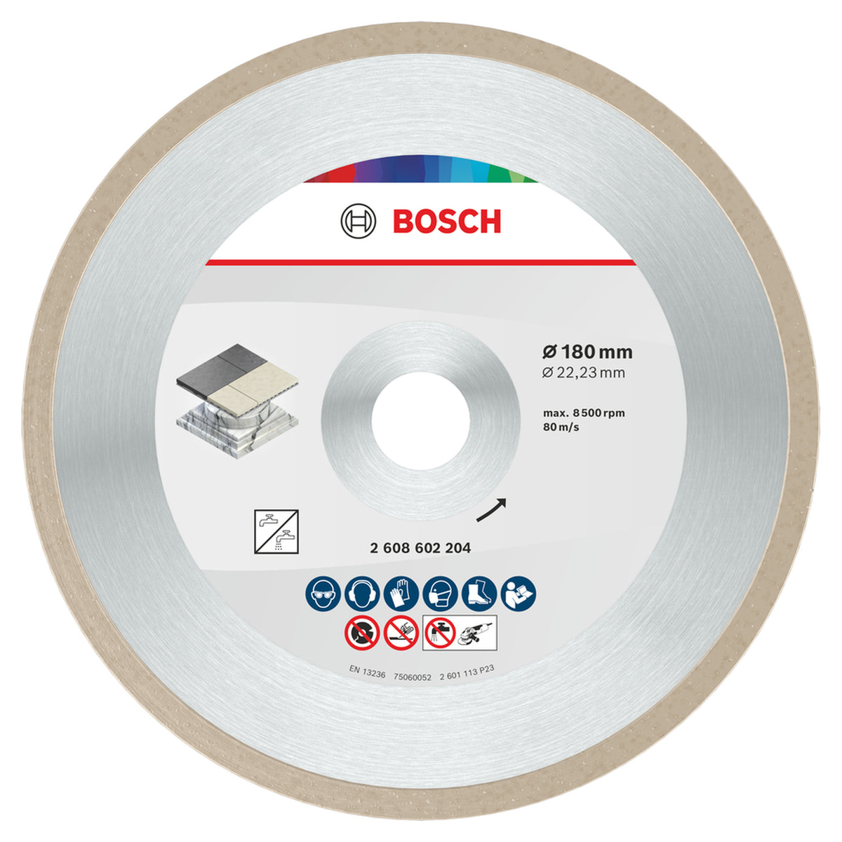 Bosch Diamond Cutting Disc Standard for Ceramic (180x22.23x1.6x7mm, For clean cuts in tiles/ceramic)