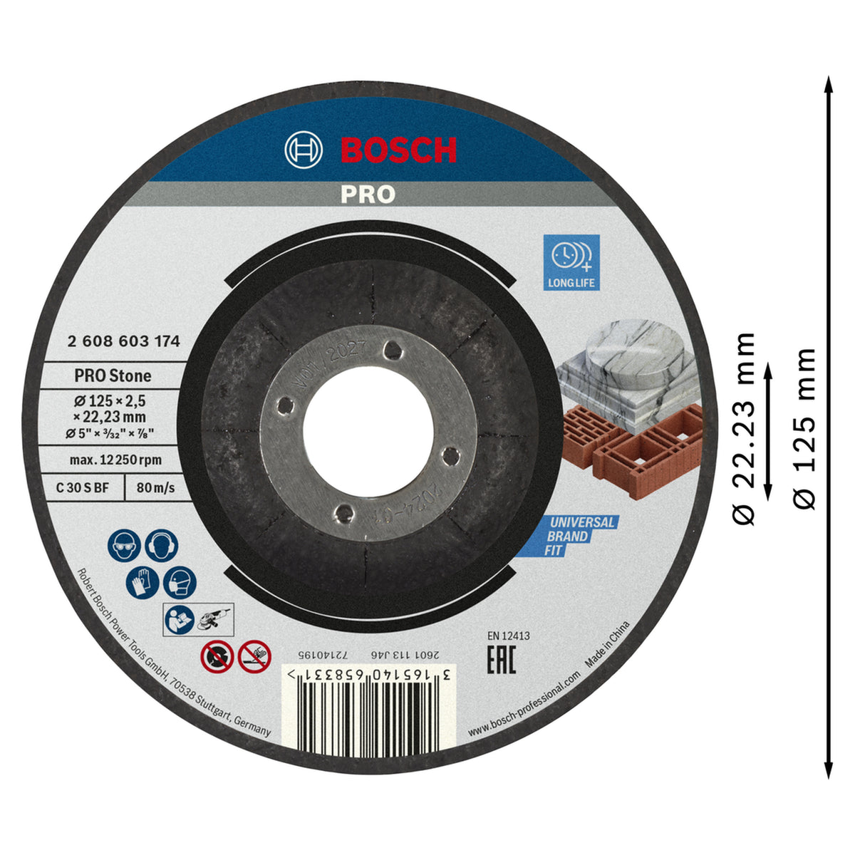 Bosch Standard for Stone cutting disc with depressed centre C 30 S BF, 125 mm, 22,23 mm, 2,5 mm