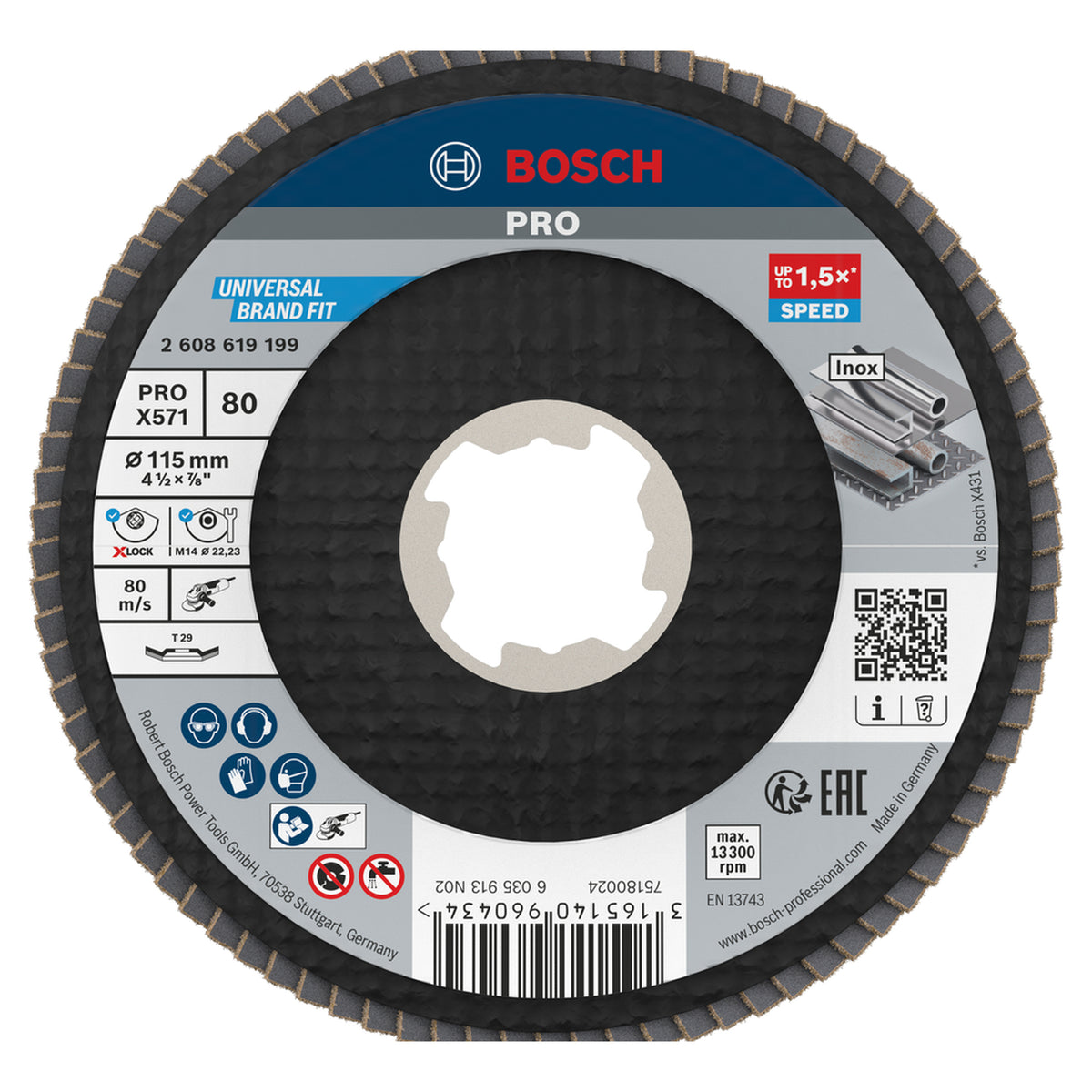 Bosch Best for Metal Flap Disc X571, 115 mm, G80 (angled version, premium zirconia alumina grit, fiberglass backing, incl. 1x Flap disc)