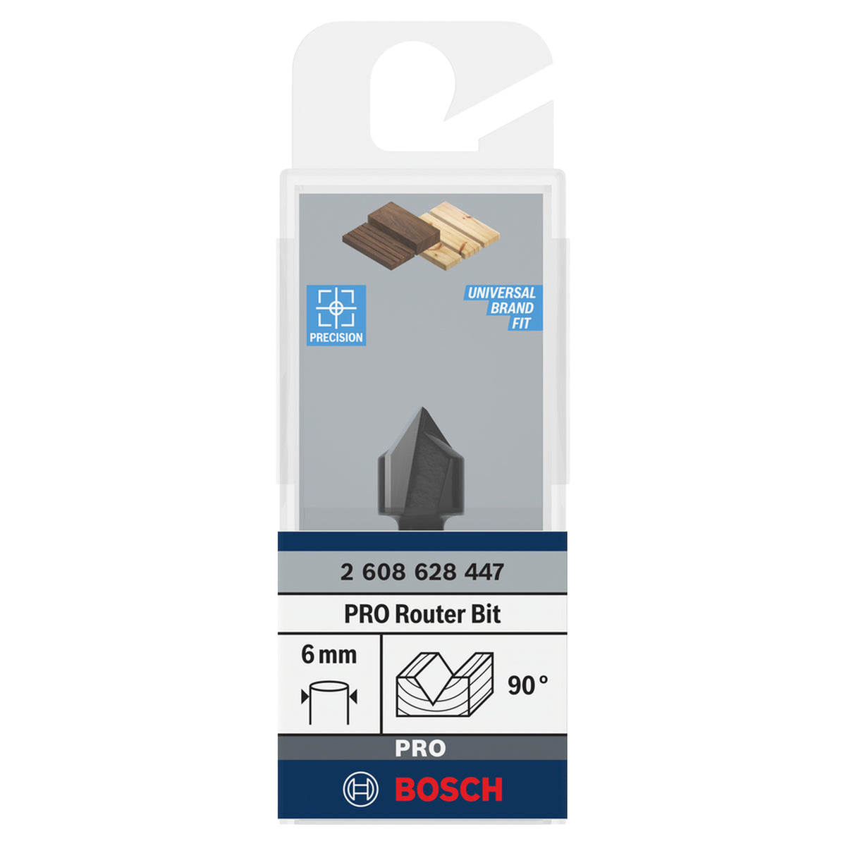 Bosch PRO Router Bit, V-Groove, 90°xØ12.7, Shank (for creating decorative V-grooves and chamfers in wood, carbide-tipped for long life and clean results), compatible with routers.