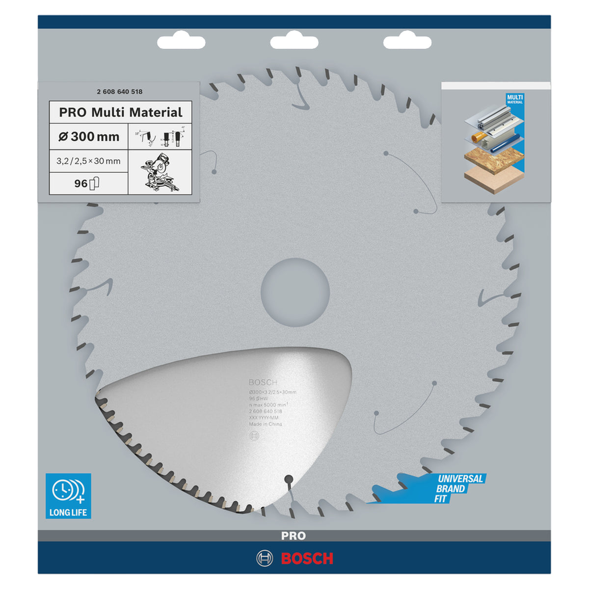 Bosch Circular Saw Blade Multi-Material (B, 300x30mm, 96 teeth, For various materials including wood, metal, plastic)