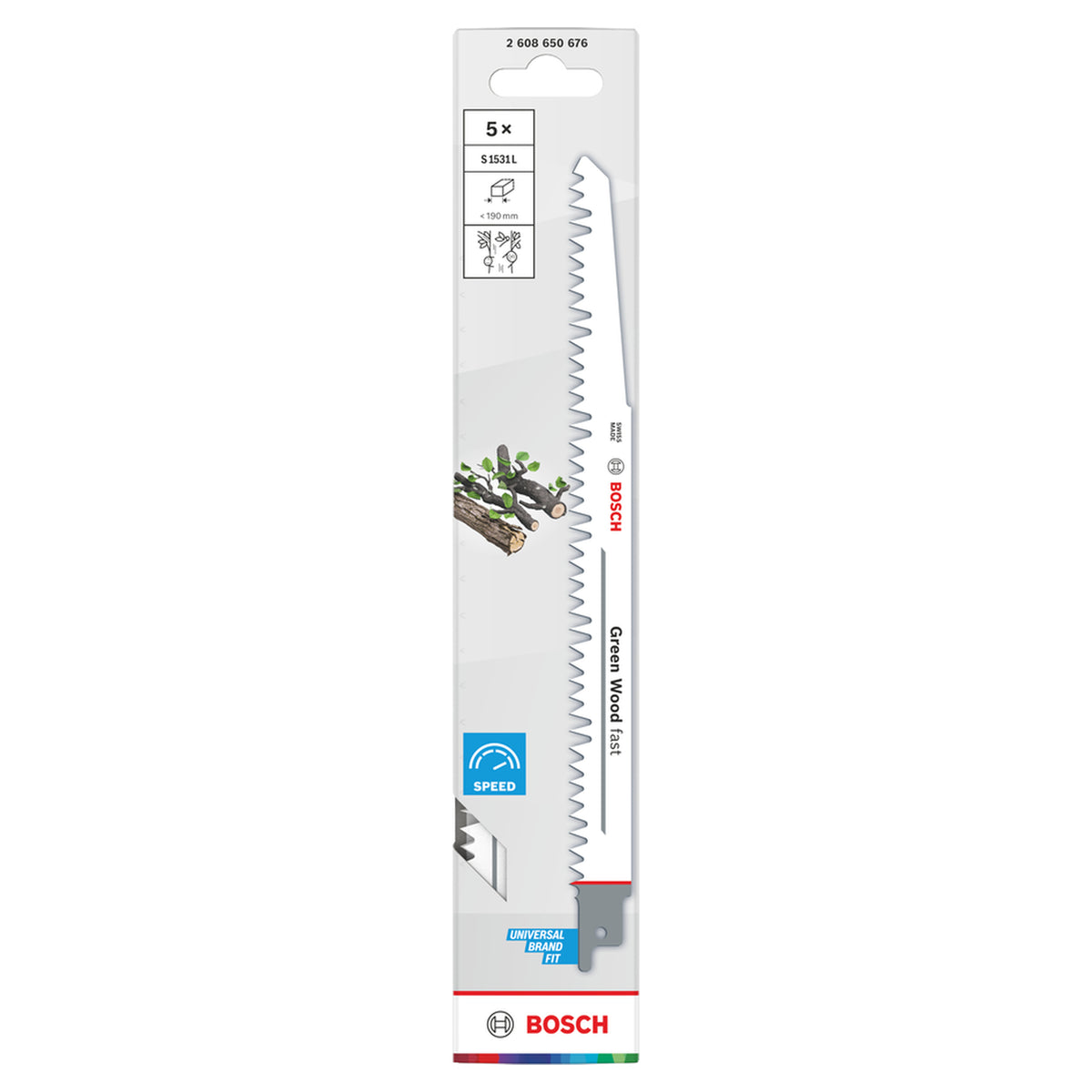 Bosch RSB Top for Wood S1531L 5pcs (a 5-pack of reciprocating saw blades for fast, clean cuts in wood, ideal for pruning and cutting firewood), compatible with reciprocating saws.