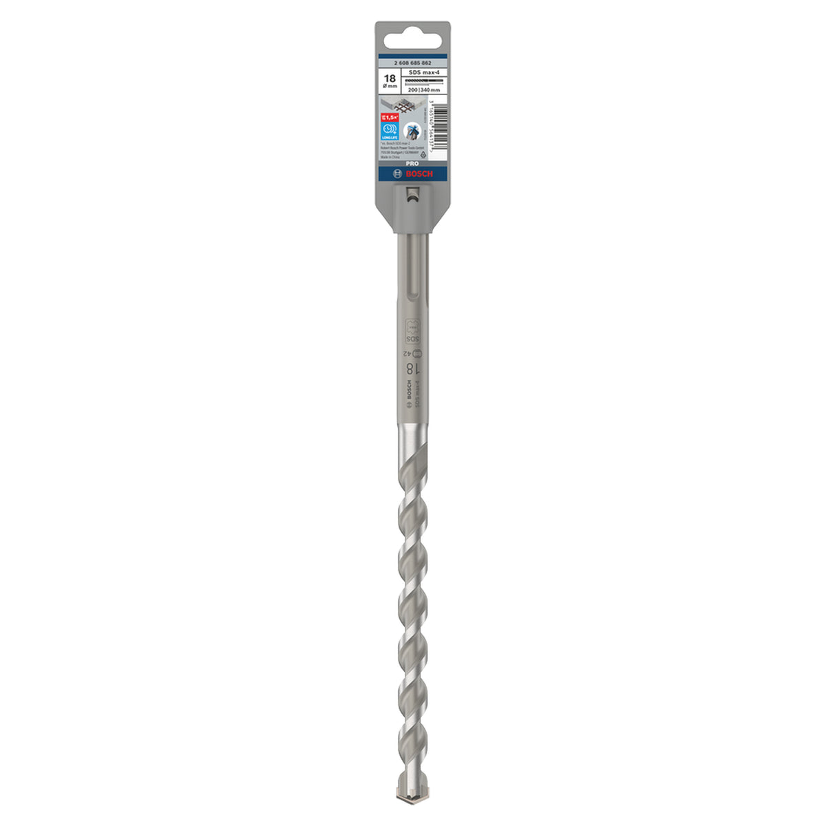 Bosch SDS Max-4 Hammer Drill Bit (18x340mm, For concrete and masonry, 4-cutter head)