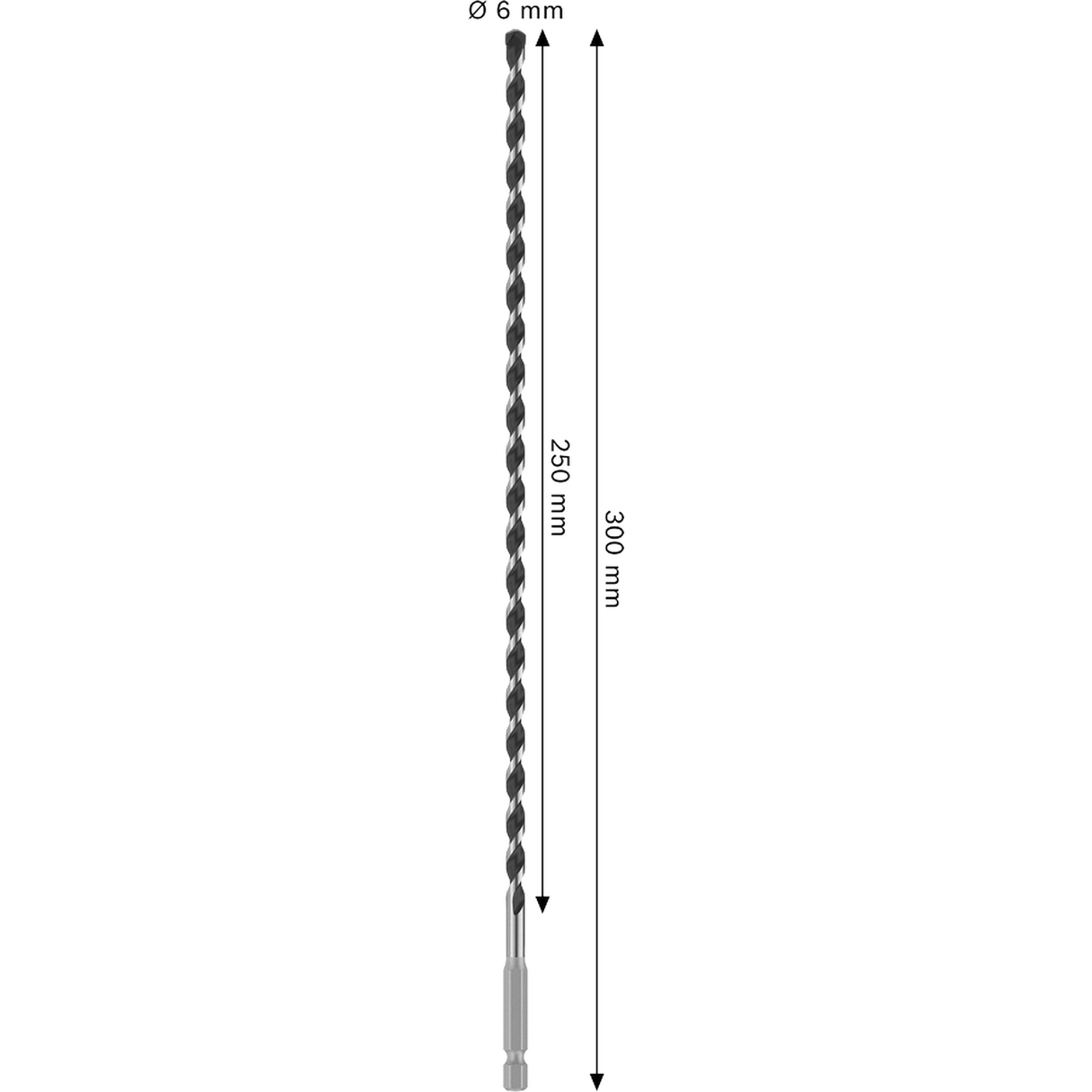 Bosch Professional PRO HEX-5 Drill Bit 6x250x300mm (Carbide tip, 1/4" Hex shank, for Concrete/Masonry, Impact rated, S.o.S - 1x Drill bit)