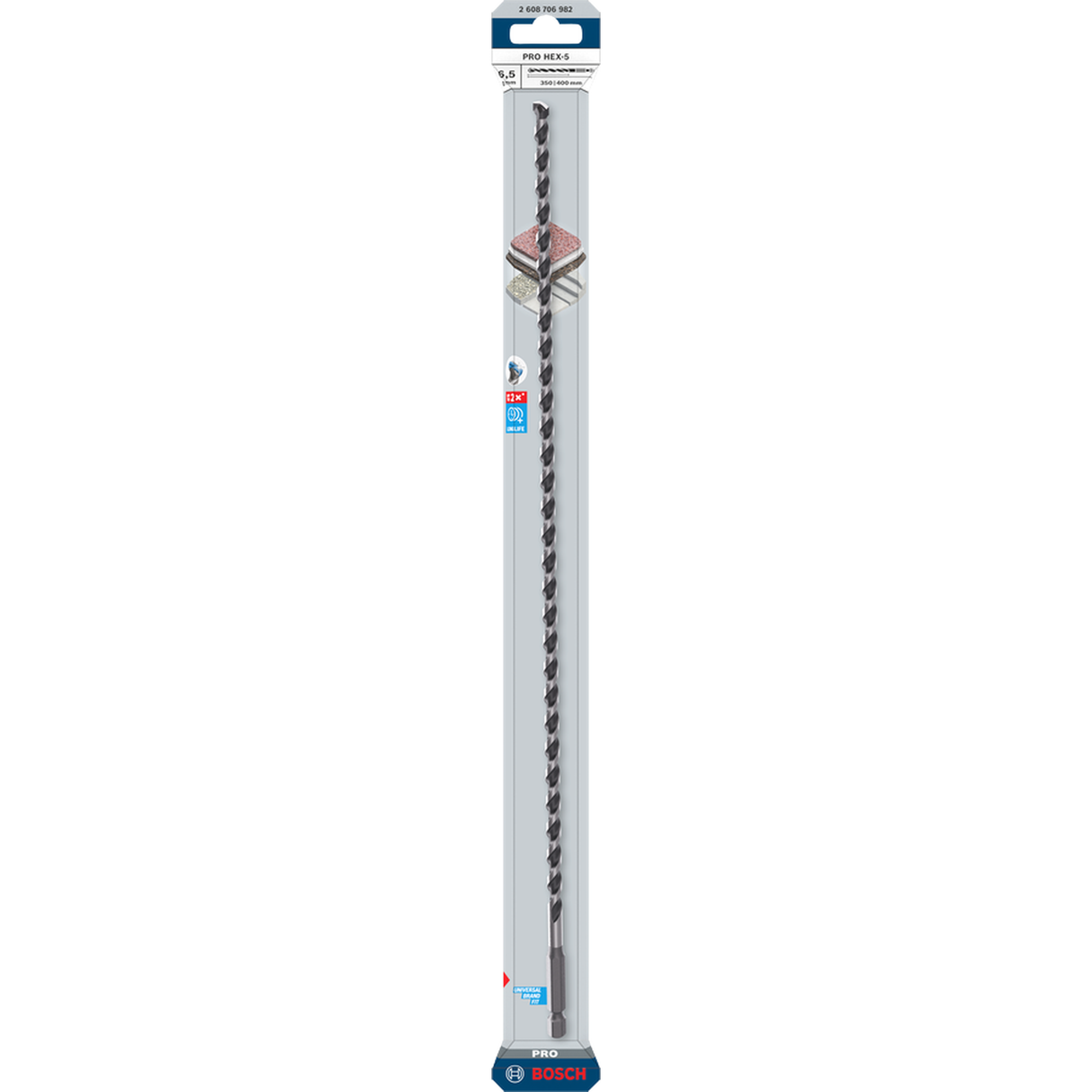 Bosch Professional PRO HEX-5 Concrete Drill Bit 6.5x350x400mm (Carbide tip, 1/4" Hex shank, for Concrete/Masonry, Impact rated, S.o.S - 1x Drill bit)