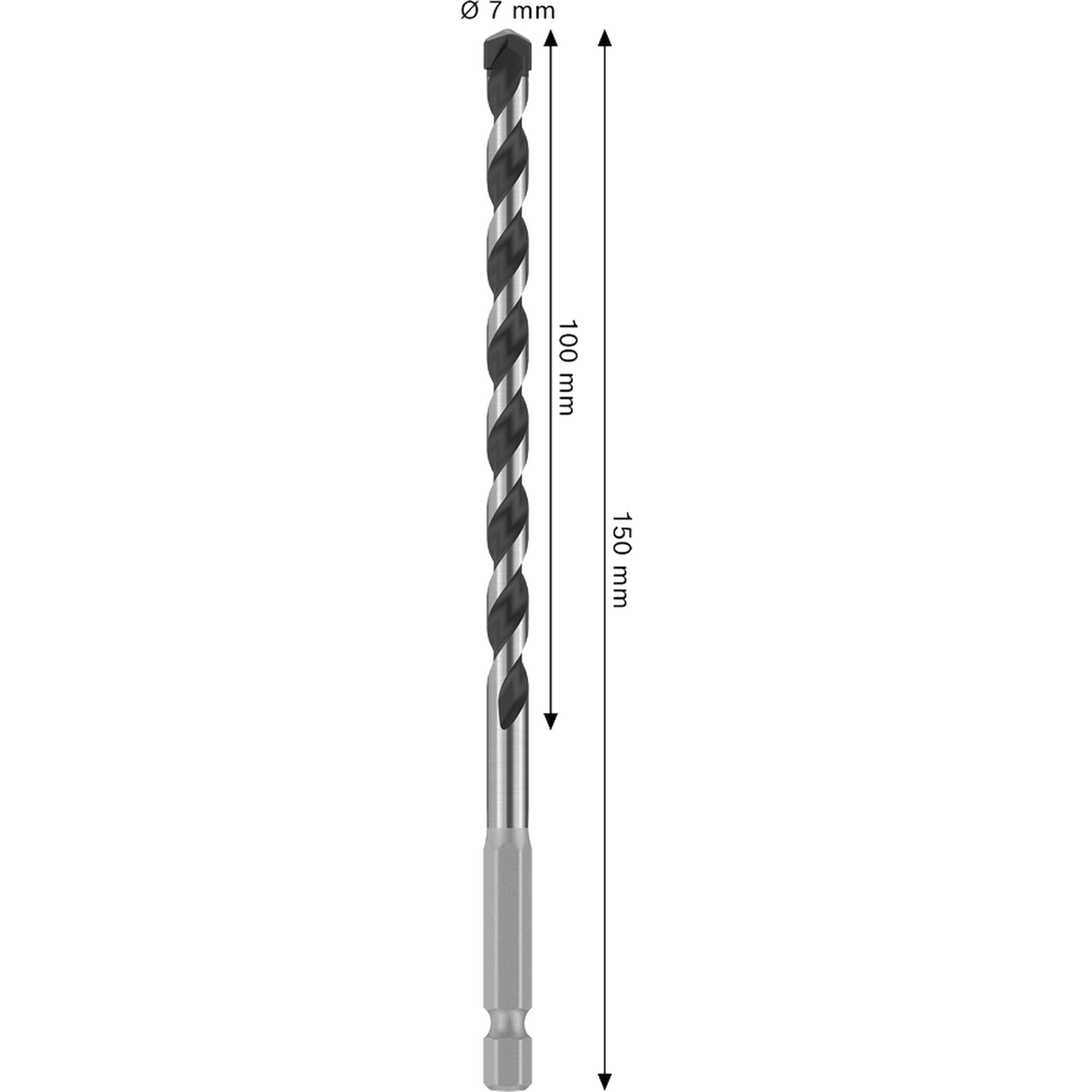 Bosch Professional PRO HEX-5 Drill Bit 7x100x150mm (Carbide tip, 1/4" Hex shank, for Concrete/Masonry, Impact rated, S.o.S - 1x Drill bit)