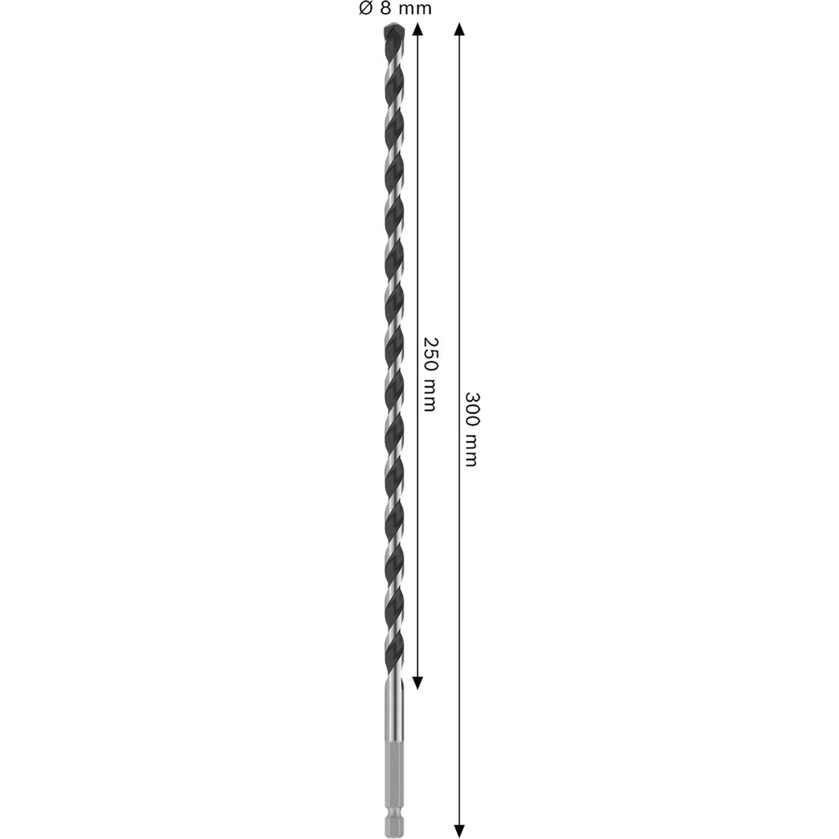 Bosch Professional PRO HEX-5 Concrete Drill Bit 8x250x300mm (Continuous carbide edge, 1/4" Hex shank, for Concrete/Masonry, Impact rated, S.o.S - 1x Drill bit)