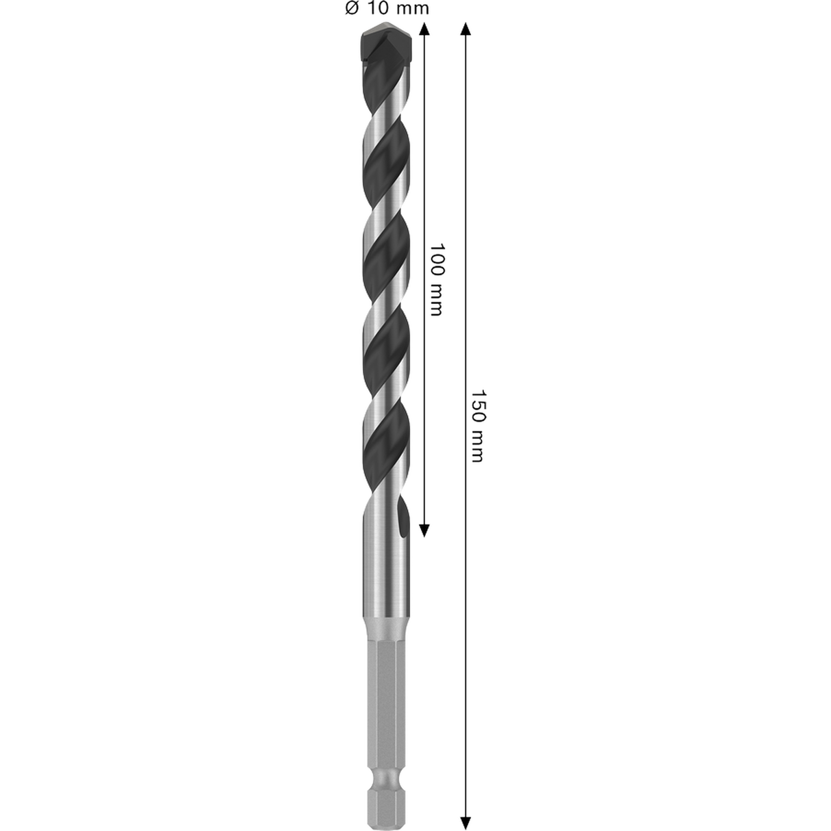 Bosch Professional PRO HEX-5 Concrete Drill Bit 10x100x150mm (Continuous carbide edge, 1/4" Hex shank, for Concrete/Masonry, Impact rated, S.o.S - 1x Drill bit)
