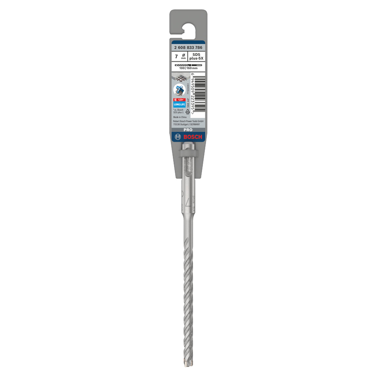 Bosch SDS-Plus-5X Hammer Drill Bit (7x100/160mm, For reinforced concrete and masonry)