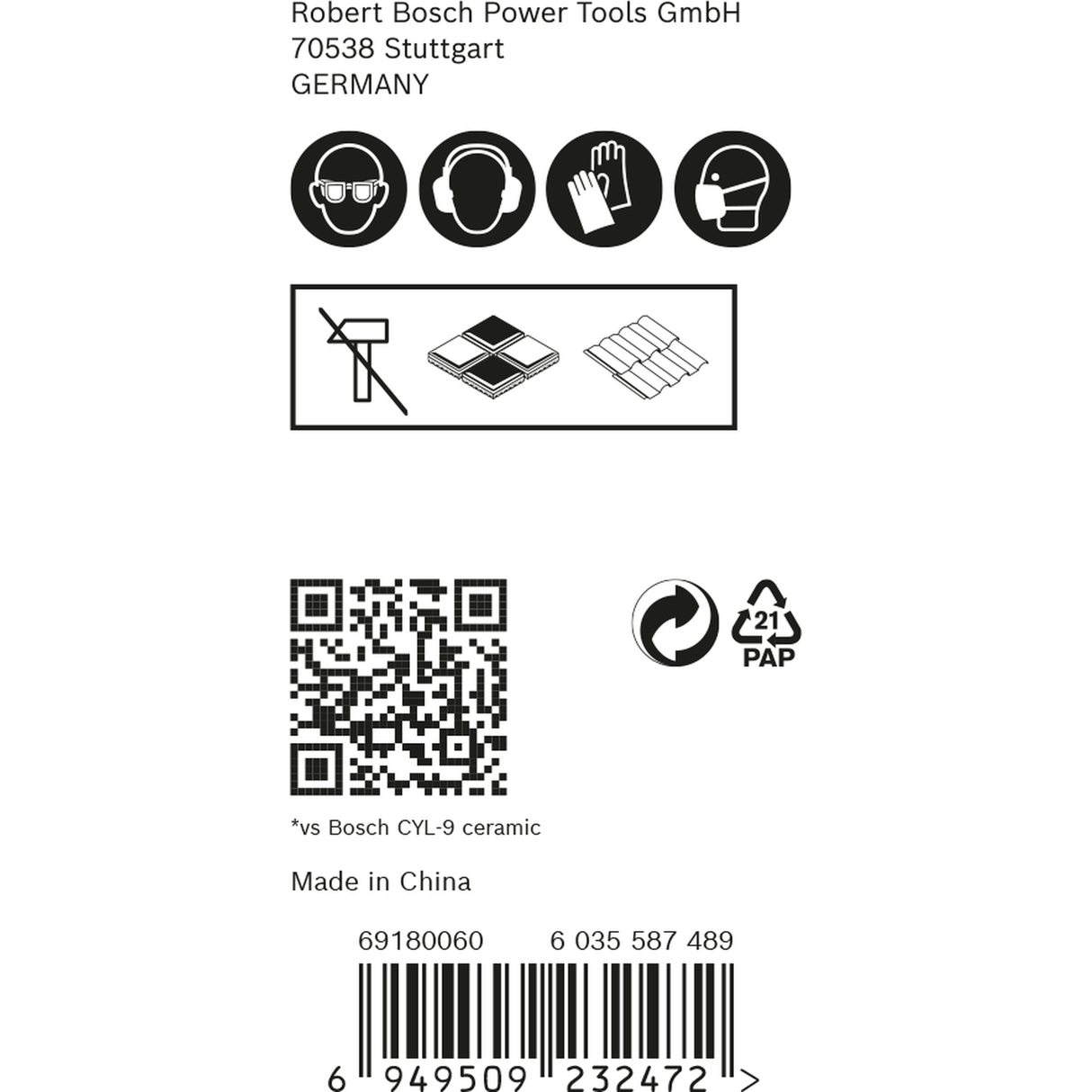 Bosch HEX-9 HardCeramic Drill Bit Set (3-piece: 5/6/8mm, For hard tiles and ceramics, Hex shank)