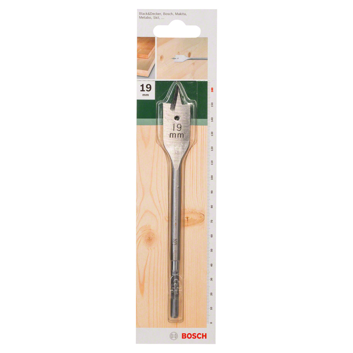 Bosch Flat Drill Bit 19mm (for fast drilling of large diameter holes in wood, ideal for quick material removal), compatible with drills.