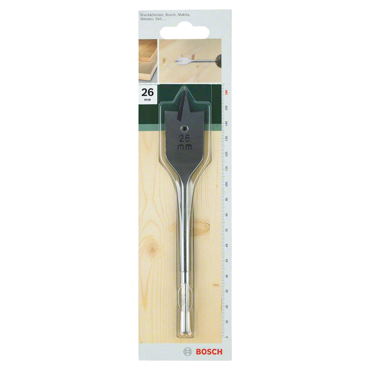 Bosch Flat Drill Bit 26mm (for fast drilling of large diameter holes in wood, ideal for quick material removal), compatible with drills.