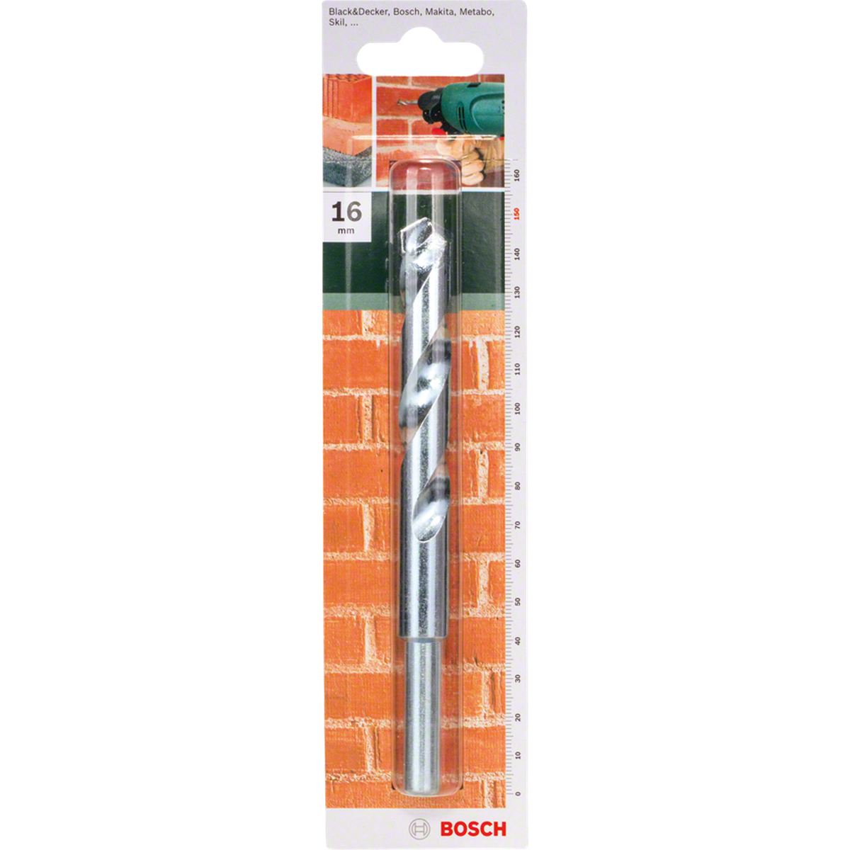 Bosch CYL-1 Masonry Drill Bit 16x90x150mm (for standard drilling in brick, stone, and concrete, robust carbide tip for reliable performance, extended length for deeper holes), compatible with rotary and impact drills.