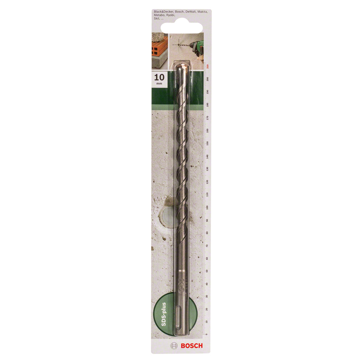 Bosch SDS Plus-1 Drill Bit 10x210mm (for concrete and masonry, robust carbide tip for extended life, optimized flute design for efficient dust removal and faster drilling), compatible with SDS Plus hammer drills.m