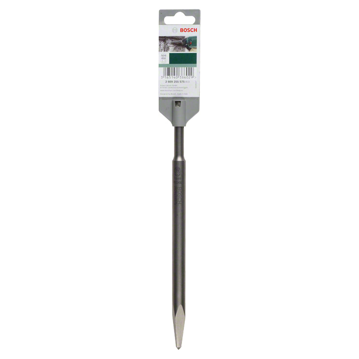 Bosch Pointed Chisel SDS Plus with Squared Tip 250mm (for precise demolition and adjustment work in concrete and masonry, squared tip provides better control and material removal in corners), compatible with SDS Plus hammer drills.