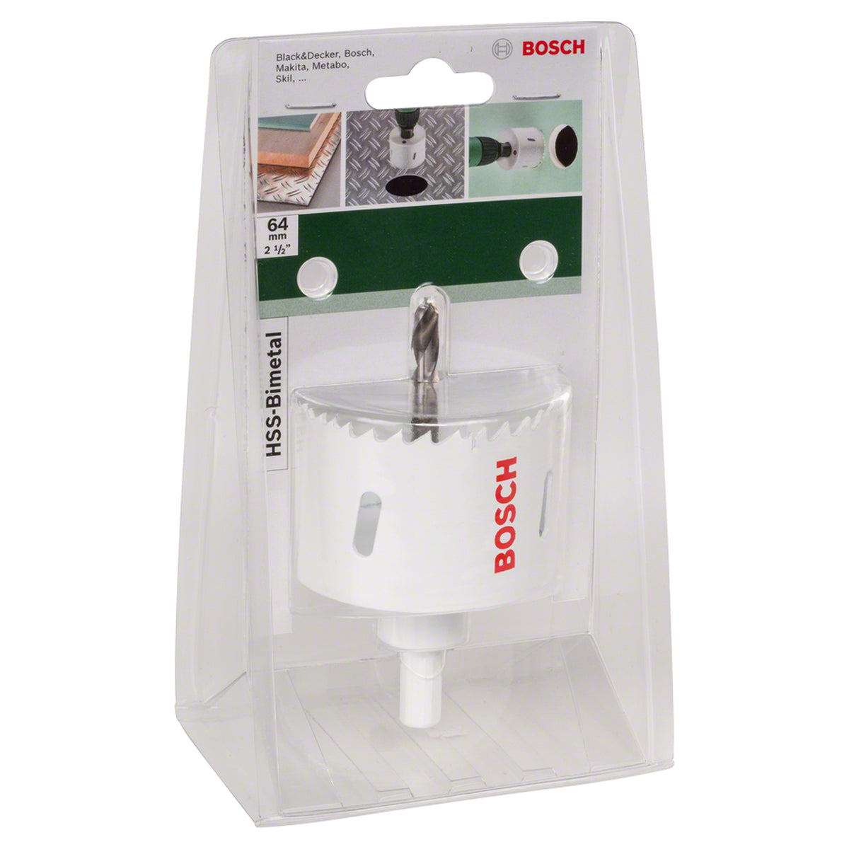 Bosch Hole Saw Bi-Metal HSS 64mm (bi-metal hole saw for general purpose drilling in wood, metal, and plastic).