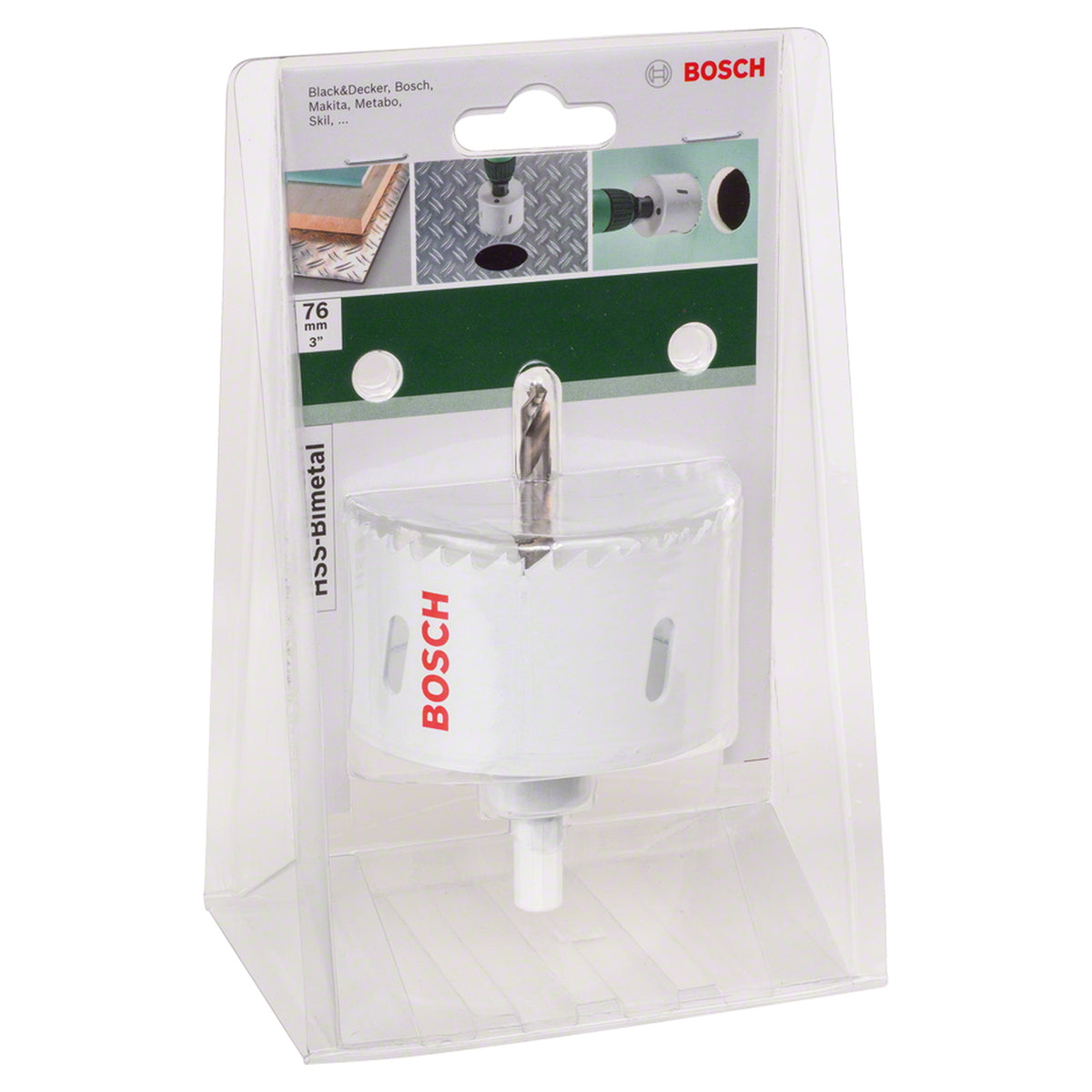 Bosch Hole Saw Bi-Metal HSS 76mm (bi-metal hole saw for general purpose drilling in wood, metal, and plastic).