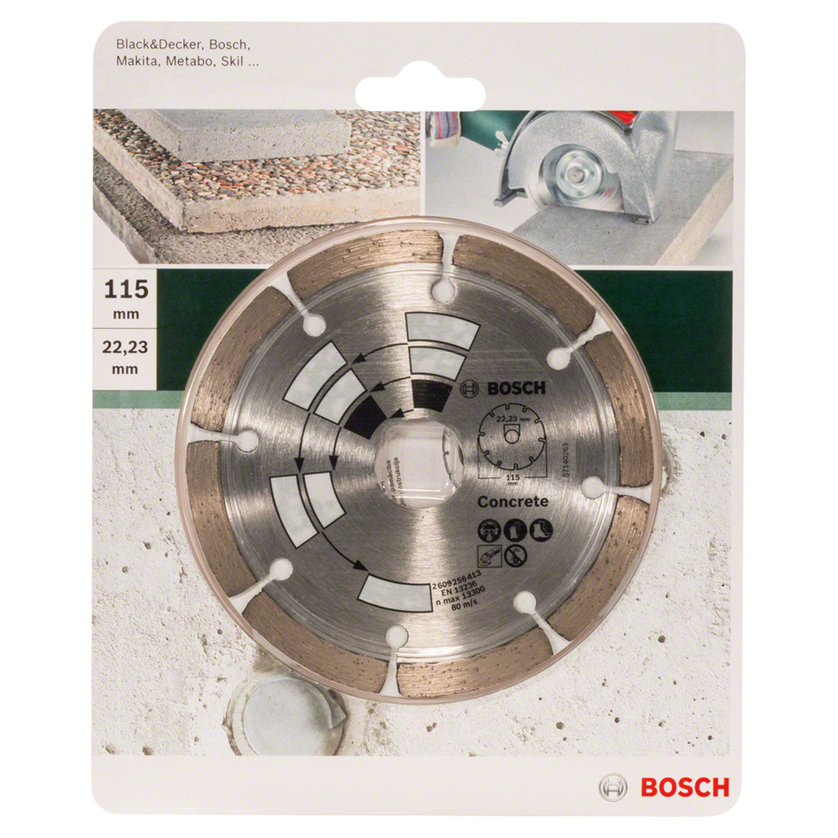 Bosch Diamond Disc for Concrete 115x22.23mm (for efficient and fast cutting in concrete and masonry, robust diamond segments for high cutting speed and long lifespan), compatible with angle grinders.