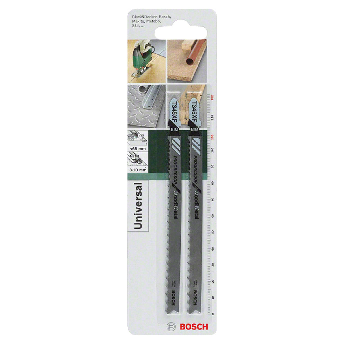 Bosch Jigsaw bladeSet T 345XF Progressor for Wood/Metal 2pcs (progressive tooth design for fast and powerful cuts in both wood and metal, T-shank design for optimal power transmission), compatible with jigsaws.